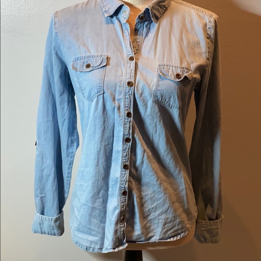 Love Fire light denim button up top